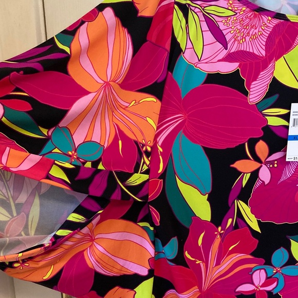 Trina Turk Bright Pink, Turquoise & Black Floral Swimwear Coverup - Picture 5 of 10